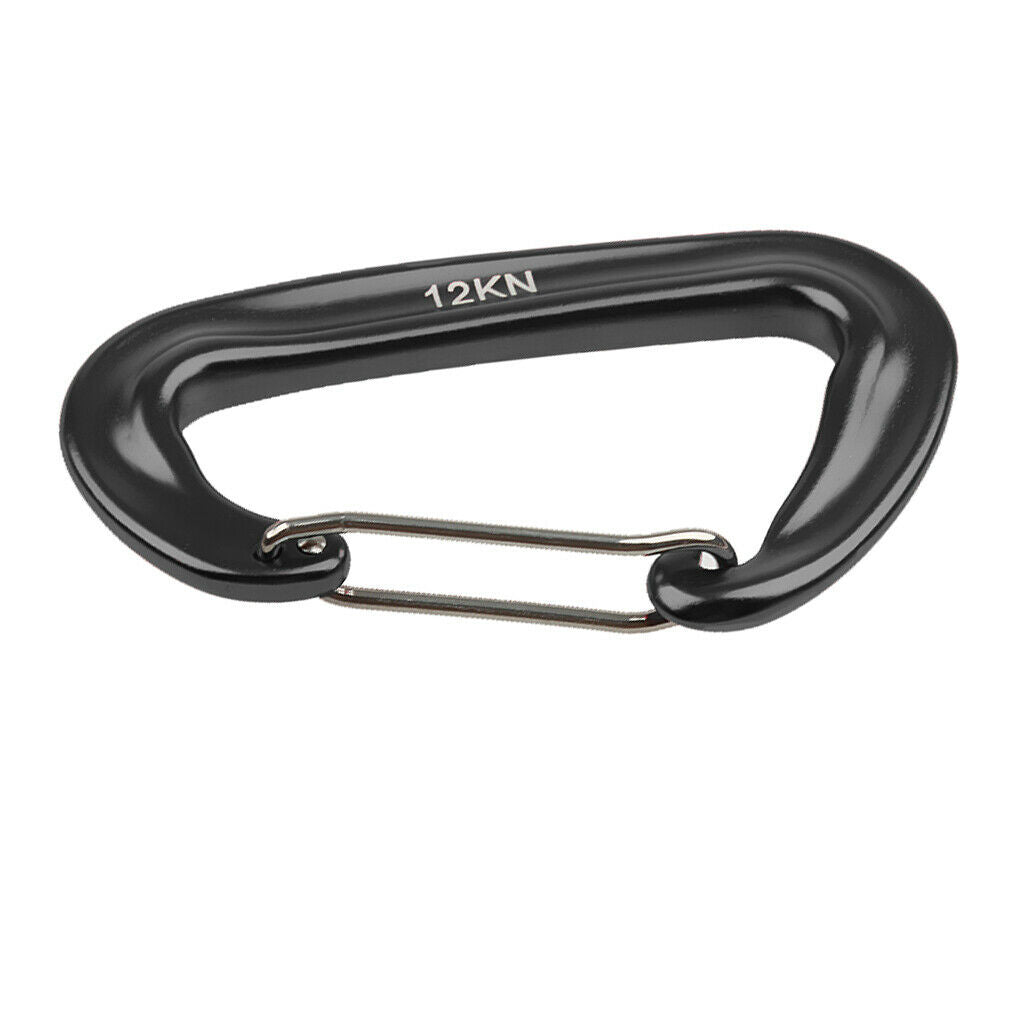 Black Aluminum Alloy D Carabiner Spring Snap Clip Hooks Keychain Hiking 12KN