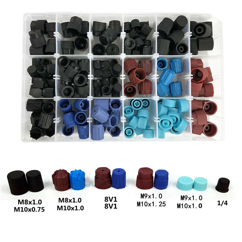 170pcs Car SUV Repair A/C R134a R12 High Low Side Valve Core Port Dust Cap KIt