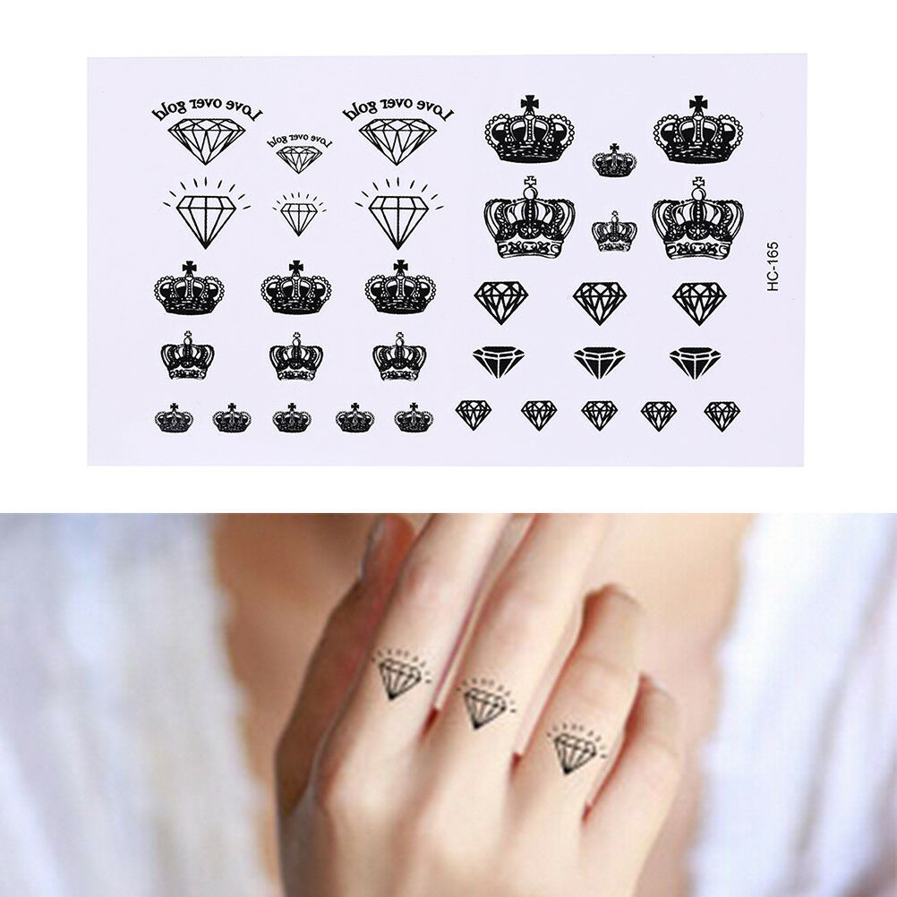 1X Diamonds and Crowns Temporary Tattoos Arm Leg Waterproof Tattoo Stickers BDAU