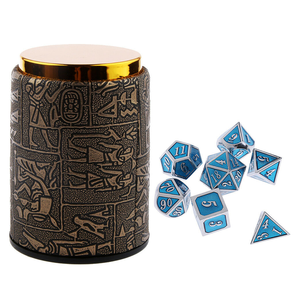 7 Set Metal Polyhedral Dice for  DND +Dice Cup Black #C