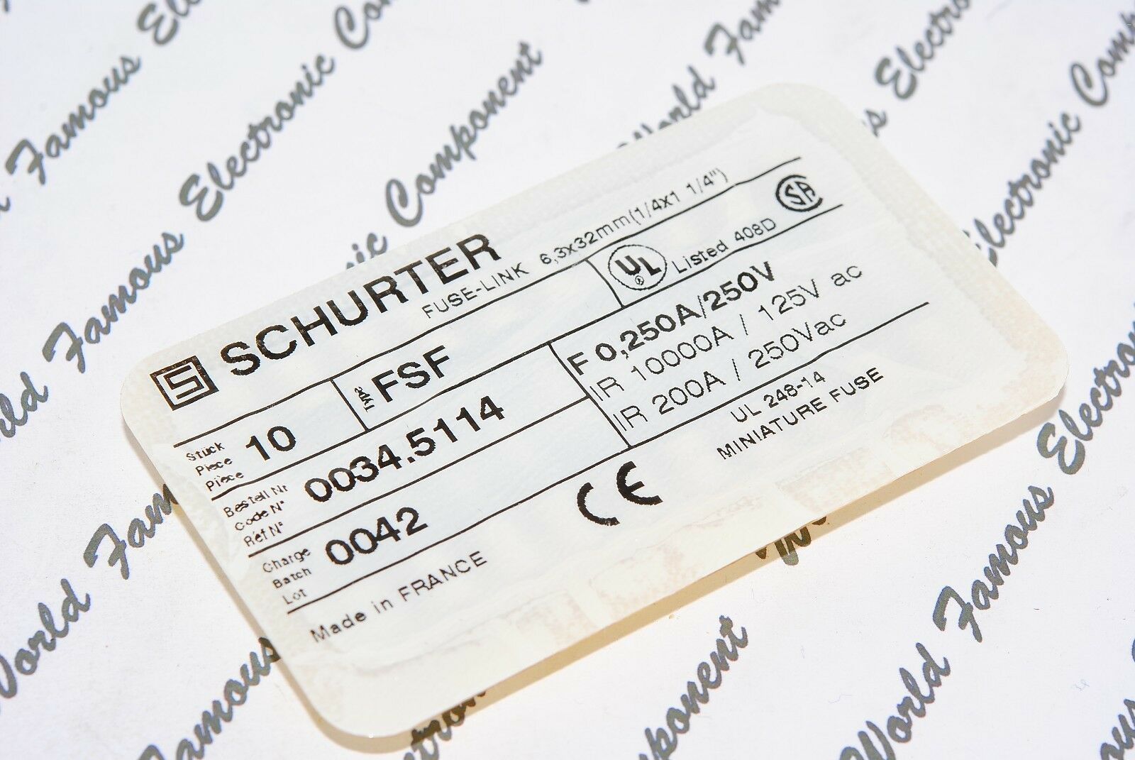 5pcs - SCHURTER (F) 250mA (0.25A) 250V 6.3x32mm Glass Fuse - FSF 0034.5114