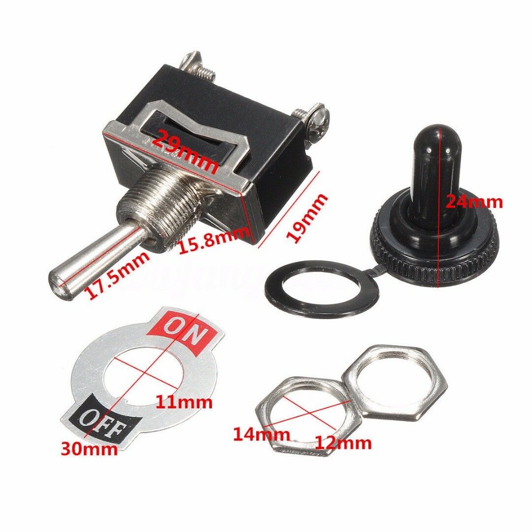 2pcs Heavy Duty Toggle Switch / Flick 12V ON/OFF Car Light SPST / Water Cover