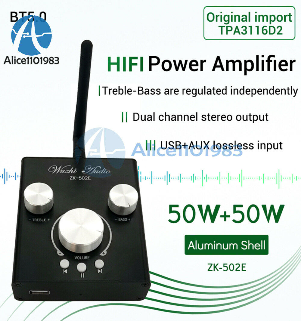 502E 50WX2 Audio Power Amplifier Bluetooth 5.0 Dual-channel Stereo TPA3116