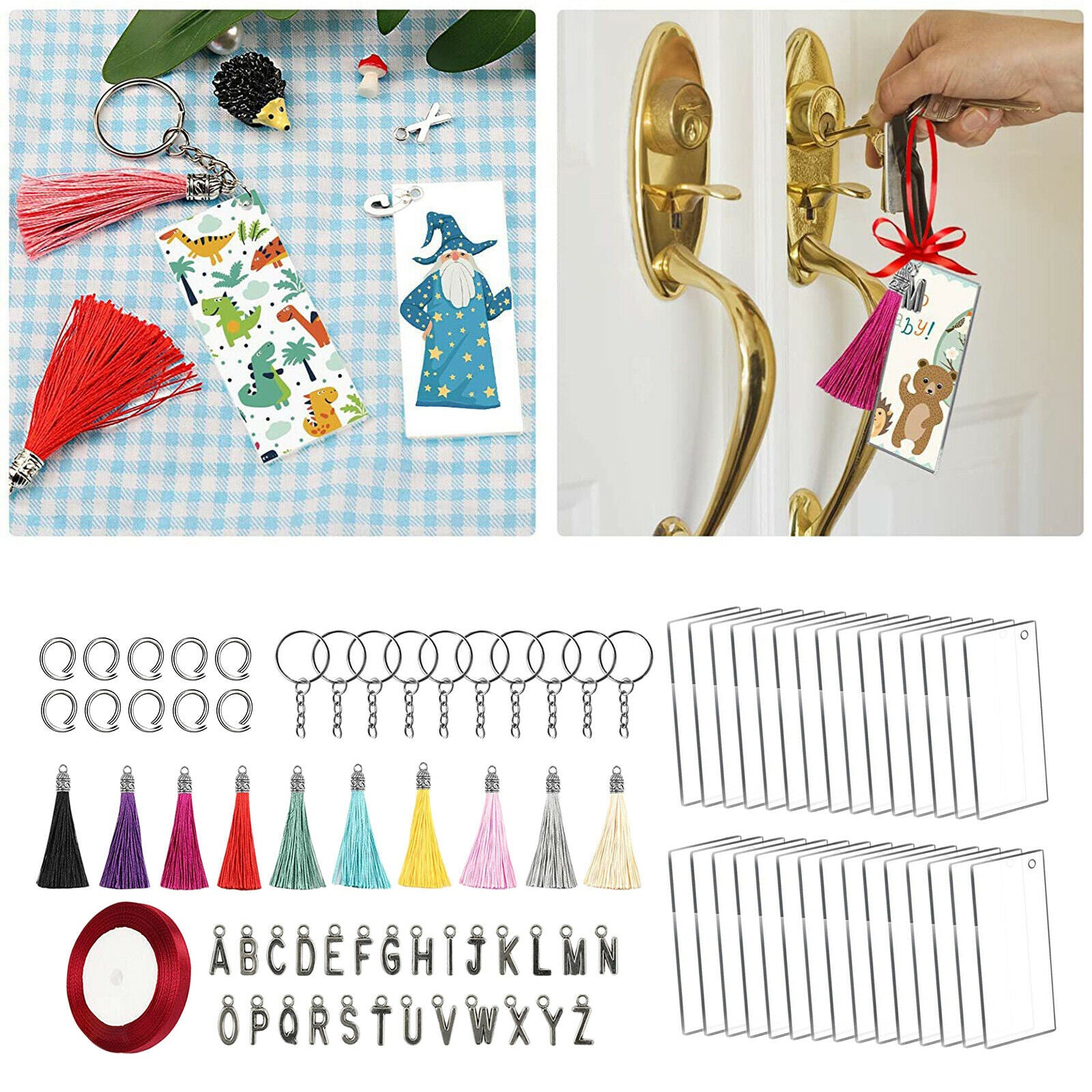 Acrylic Tassels Blanks w/ Alphabet for Vinyl DIY Straps Craft Bracelet