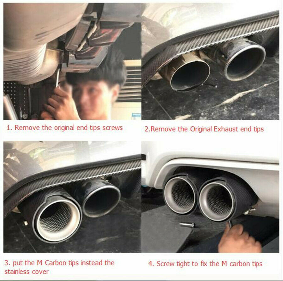 Carbon Fiber Glossy Exhaust Pipe & Tip 4.7inch Length 2.5inch Inlet Universal