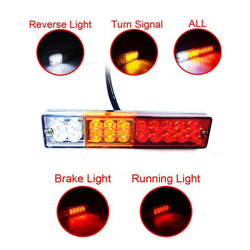 2x 12V 20LED Truck Trailer Tail Lights Turn Signal Reverse Brake Stop Rear Lamp