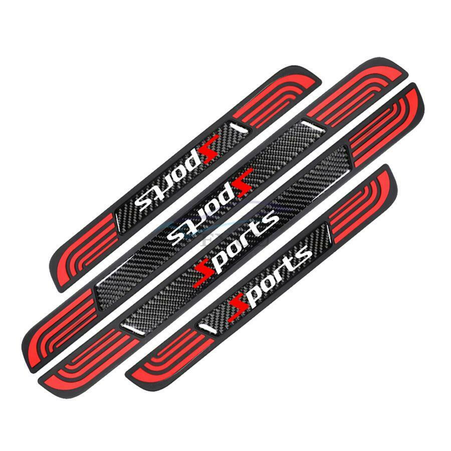 4PC Universal Rubber+Carbon Fiber Car Door Scuff Sill Cover Panel Step Protector