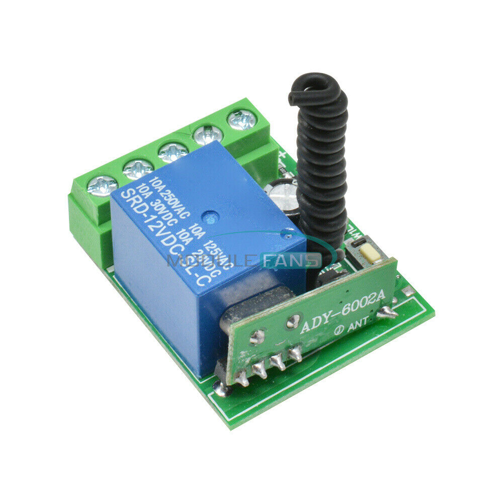 DC 12V 1 Ch 433MHz Wireless Relay RF Remote Control Switch Heterodyne Receiver