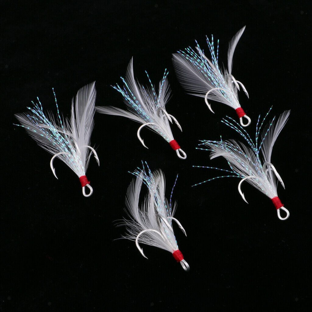 4X Treble With Feather Hook Sharp Fishing Bait White Carbon Steel Fishhook 2#