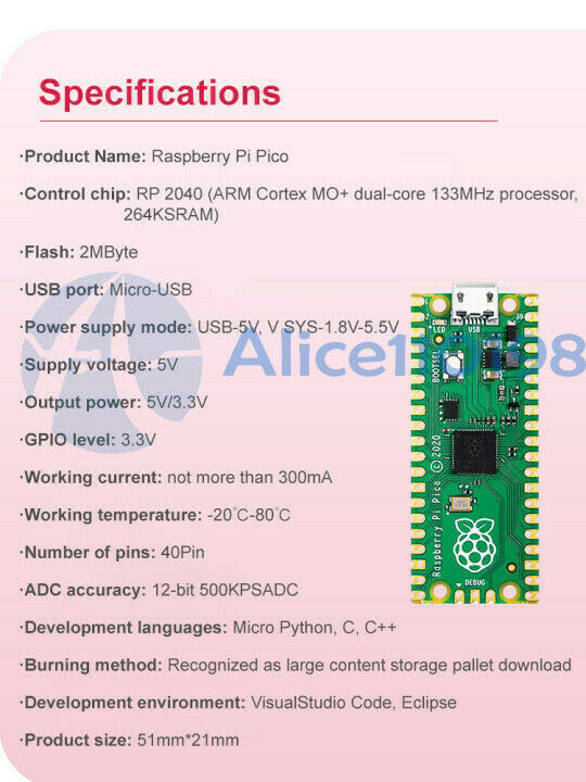 For Raspberry pi pico 133MHz ARM Cortex M0 Dual-core Microcontroller Development