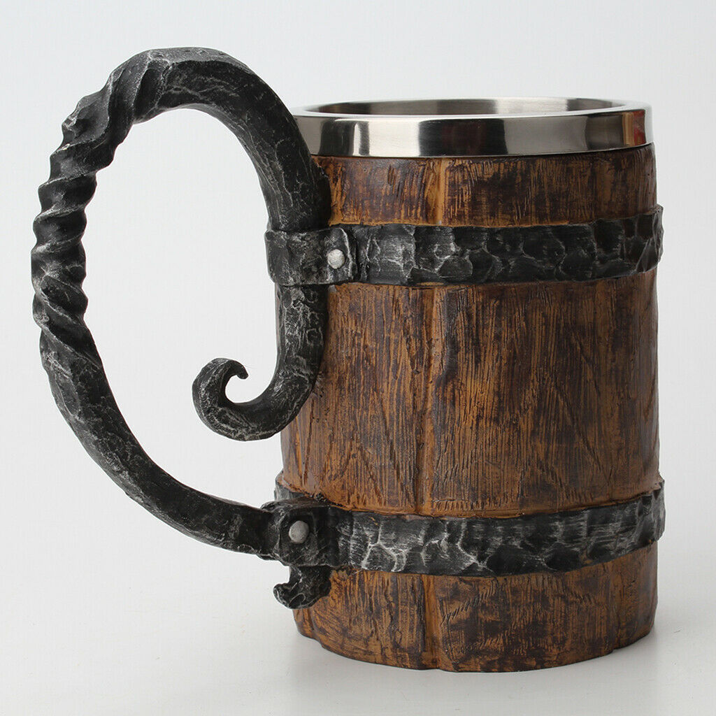 Handmade Imitation Wooden Beer Mug with 650ml Stainless Steel Cup - Barrel Brown