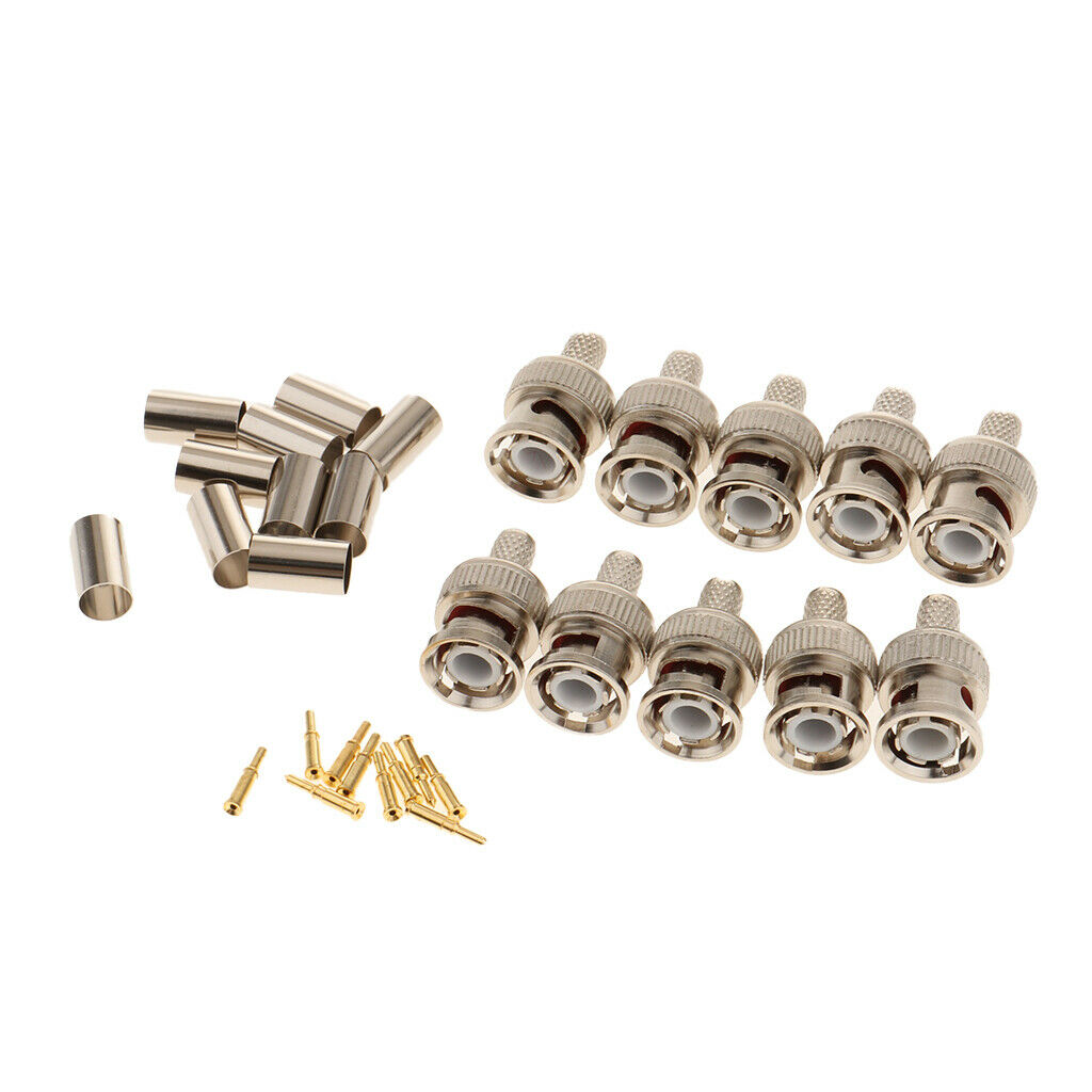 10-Pack Professional RG59 BNC Male Crimp-On Connector for Coaxial Cable