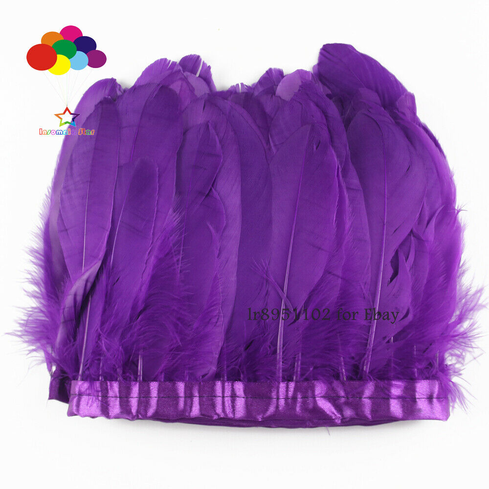 2 Meter Dyed  Dark Purple Geese Feather Ribbon 15-18 cm Fringes Cloth decorative