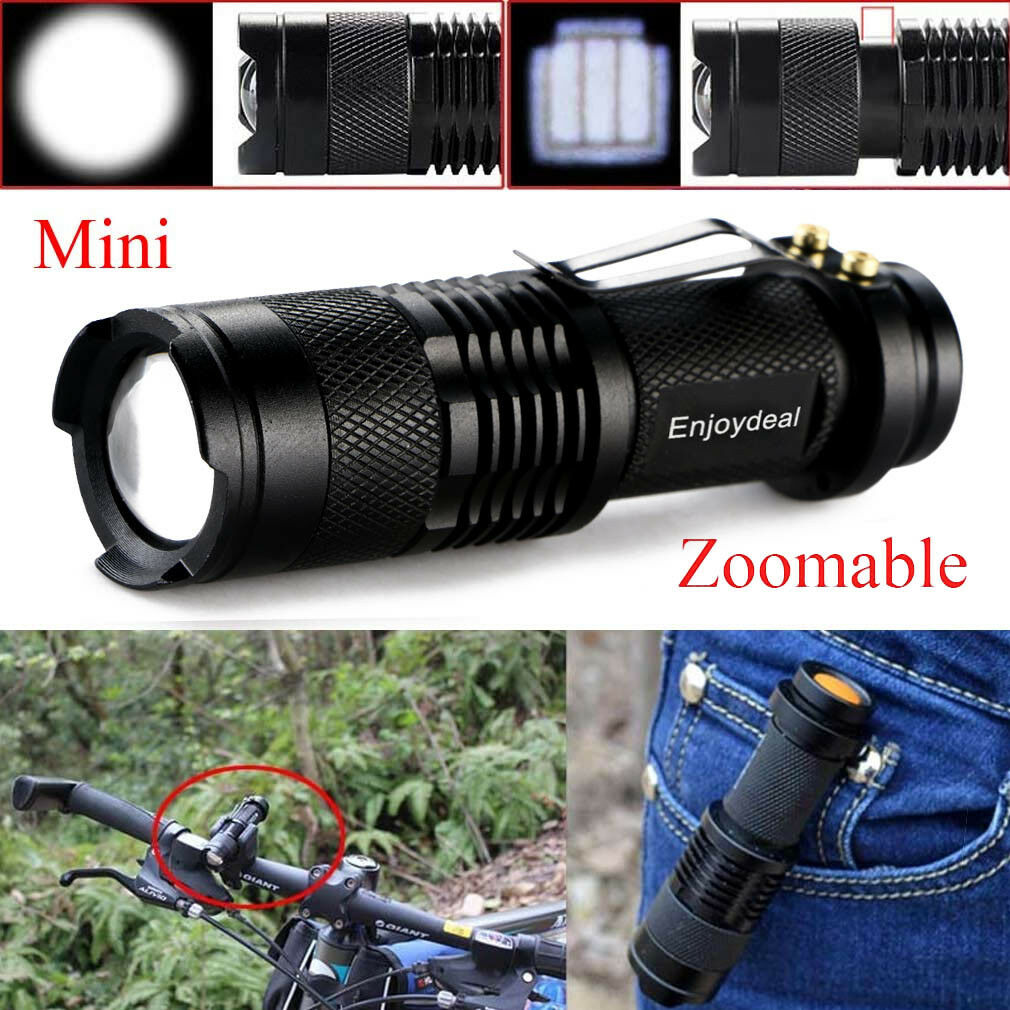 Mini 1200Lm Bright Q5 LED Adjustable Zoom Focus Flashlight Torch Black