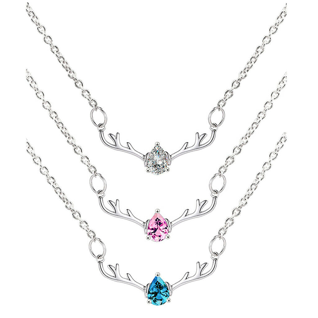 Christmas Themed Elk Deer Rhinestone Chain Necklace Lady Jewelry Pink