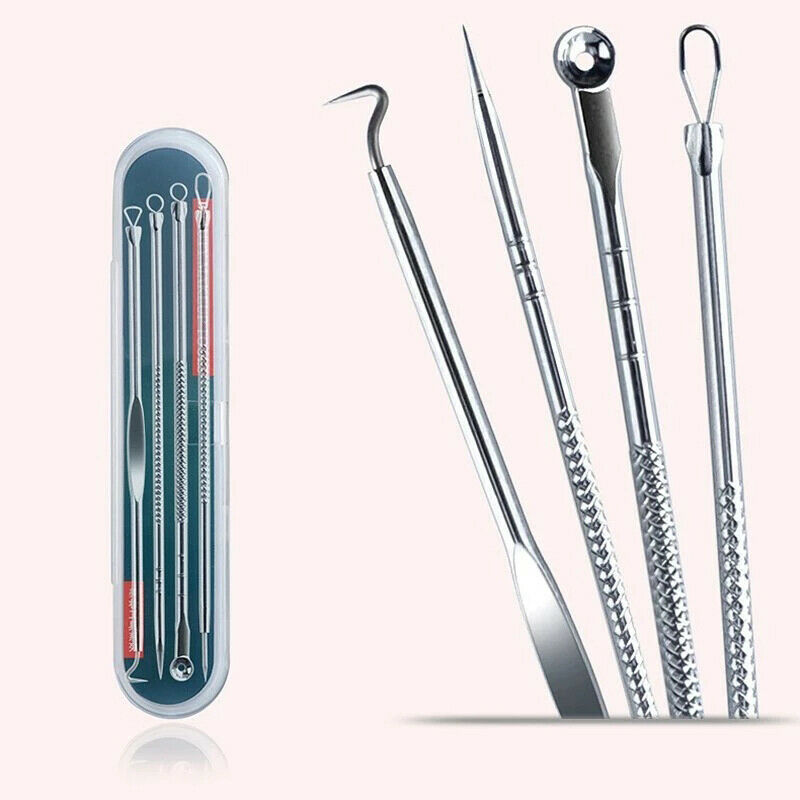 4pcs Stainless Steel Acne Removal Needles Pimple Blackhead Remover Tools Spoonï¼