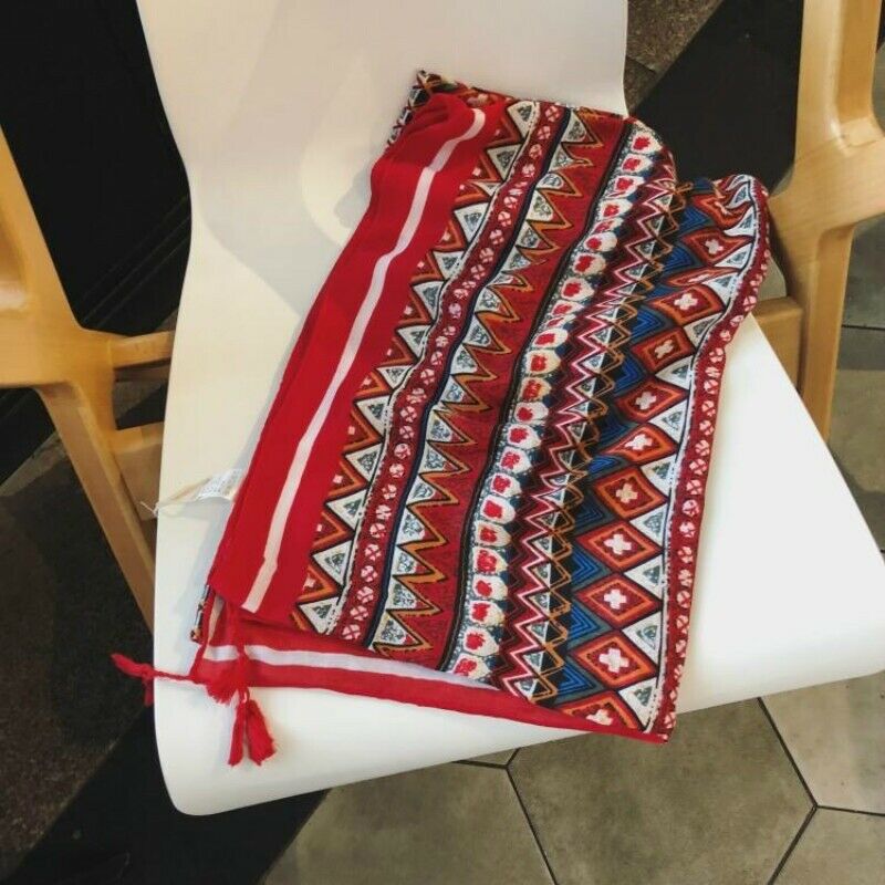 Ladies Boho Scarves Shawl Wrap Bohemian Ethnic Tassel Fringe Beach Towel Red