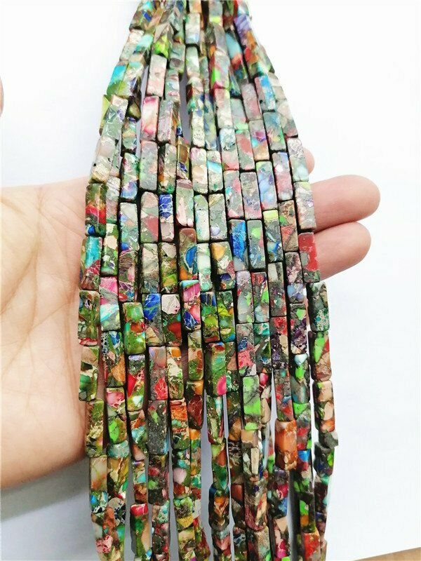 1 Strand 14x4mm Colorful Sea Sediment Jasper Rectangle Spacer Beads 15.5" HH7577