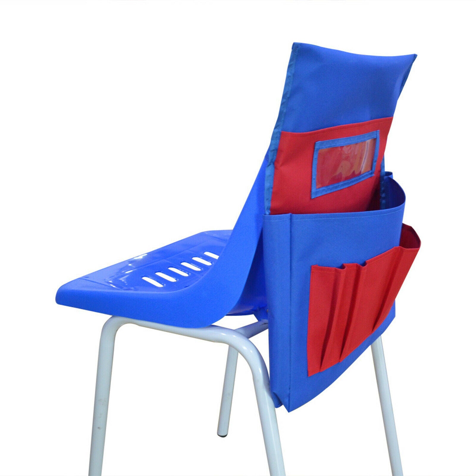 Chair Pocket Pouch with 6 Pockets with Label Slot for Books Papers Blue Red