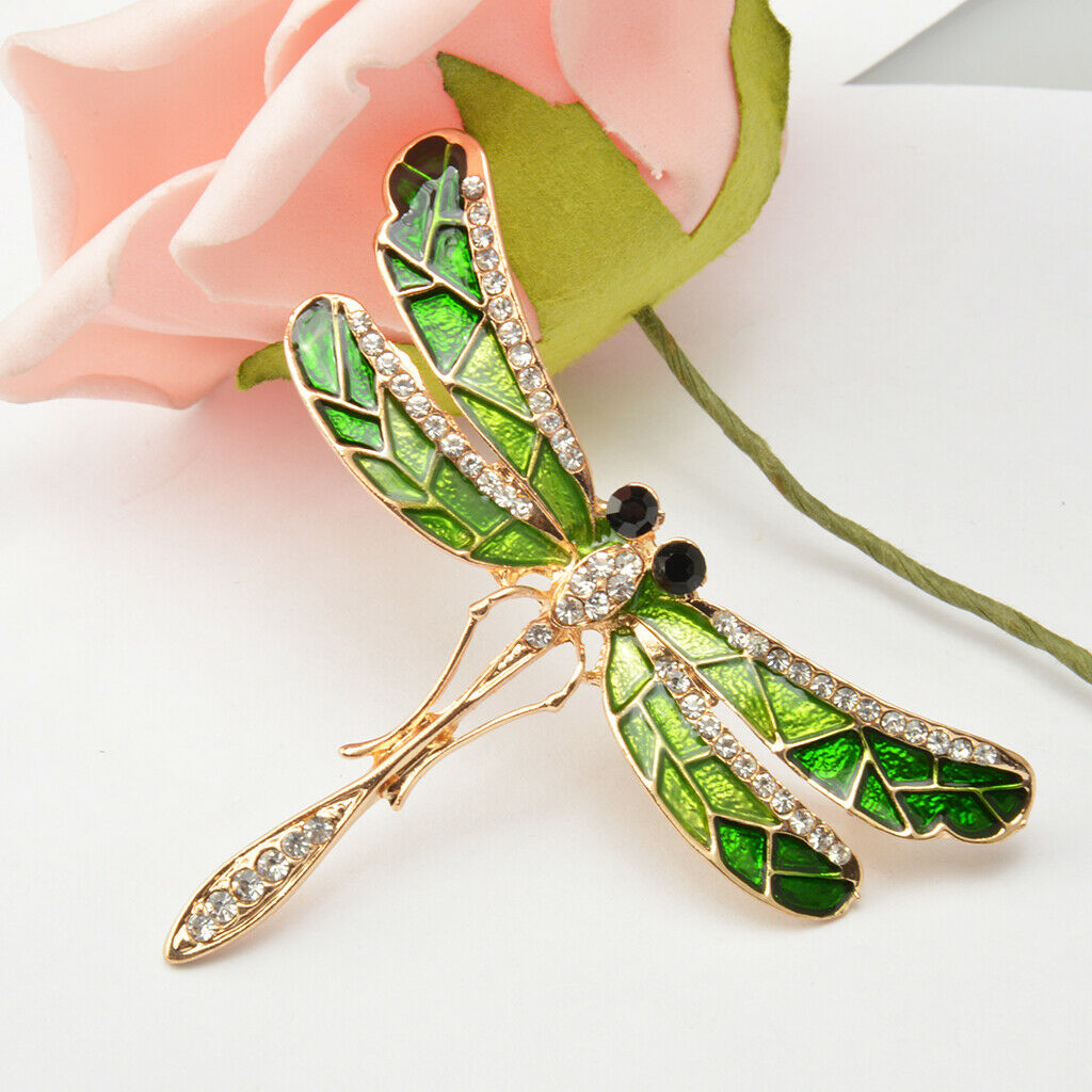 2pcs Women Alloy Metal Crystal Rhinestone Dragonfly Pin Brooches