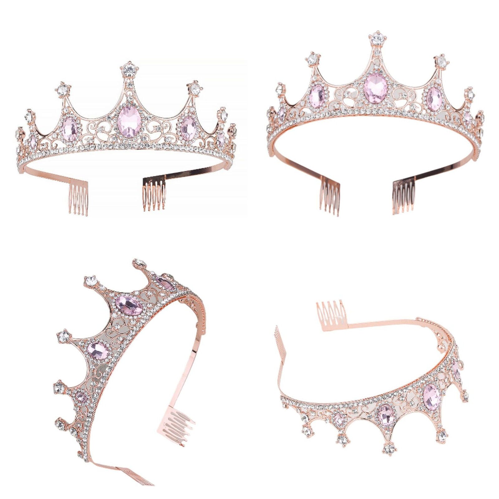 Rose Pink Crowns Headband Crystal Birthday Tiara Rhinestone Princess Crown Party