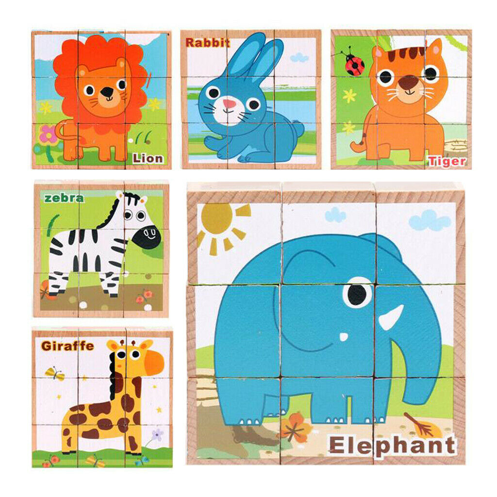 Wooden Animals Building Blocks Preschool   Block Jigsaw Travel Puzzle