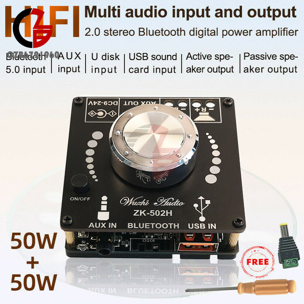 ZK-502H HIFI Bluetooth 5.0 TPA3116D2 50WX2 Digital Power Amplifier Board Stereo