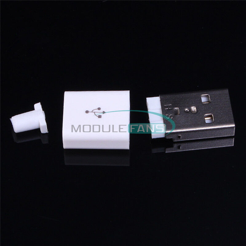 10PCS White Male USB Connector USB 2.0 Plug Adapter DIY Kit Type-A 5P Components