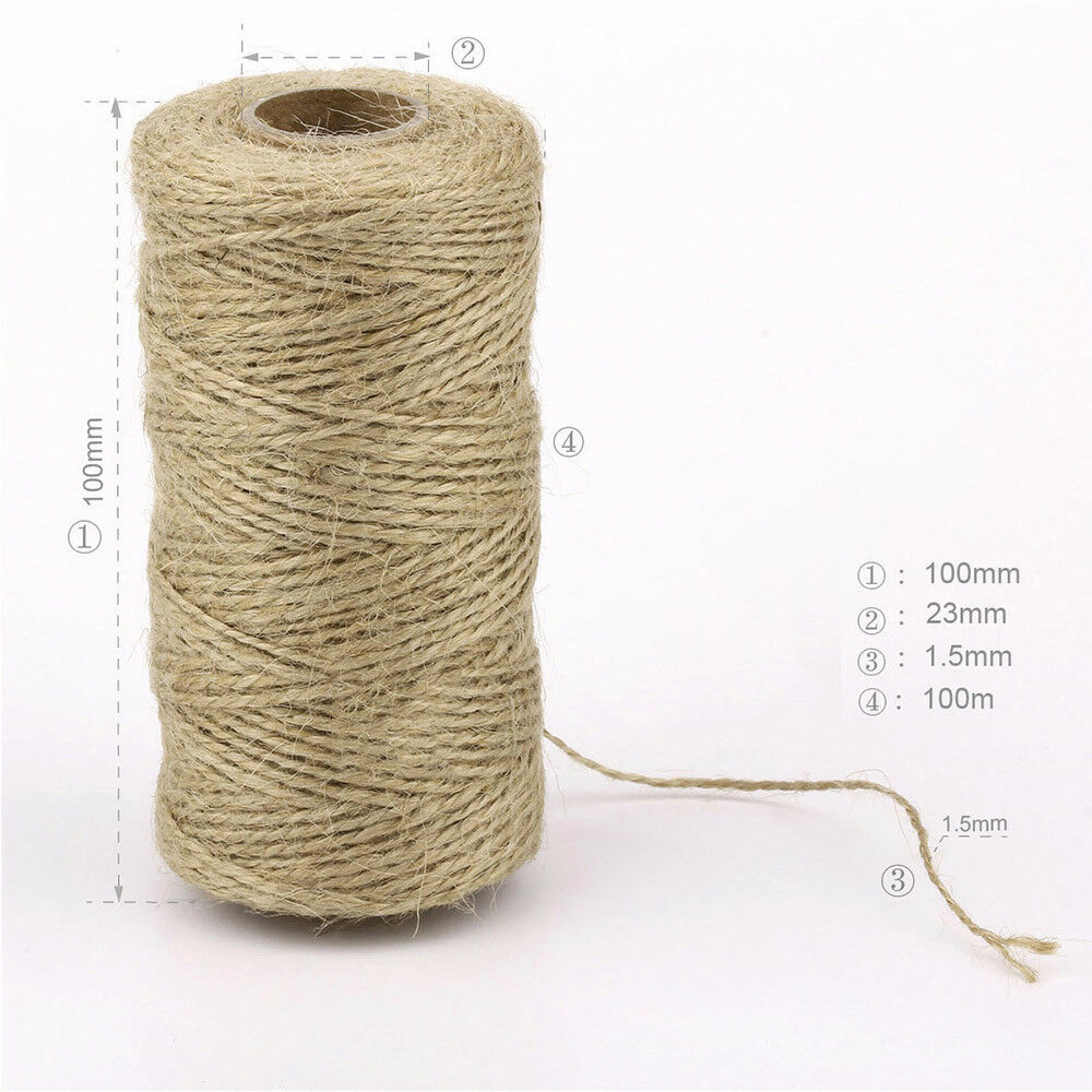 100M Natural Hemp Linen Cord Twisted Burlap Jute Twine Rope String Craft Decor