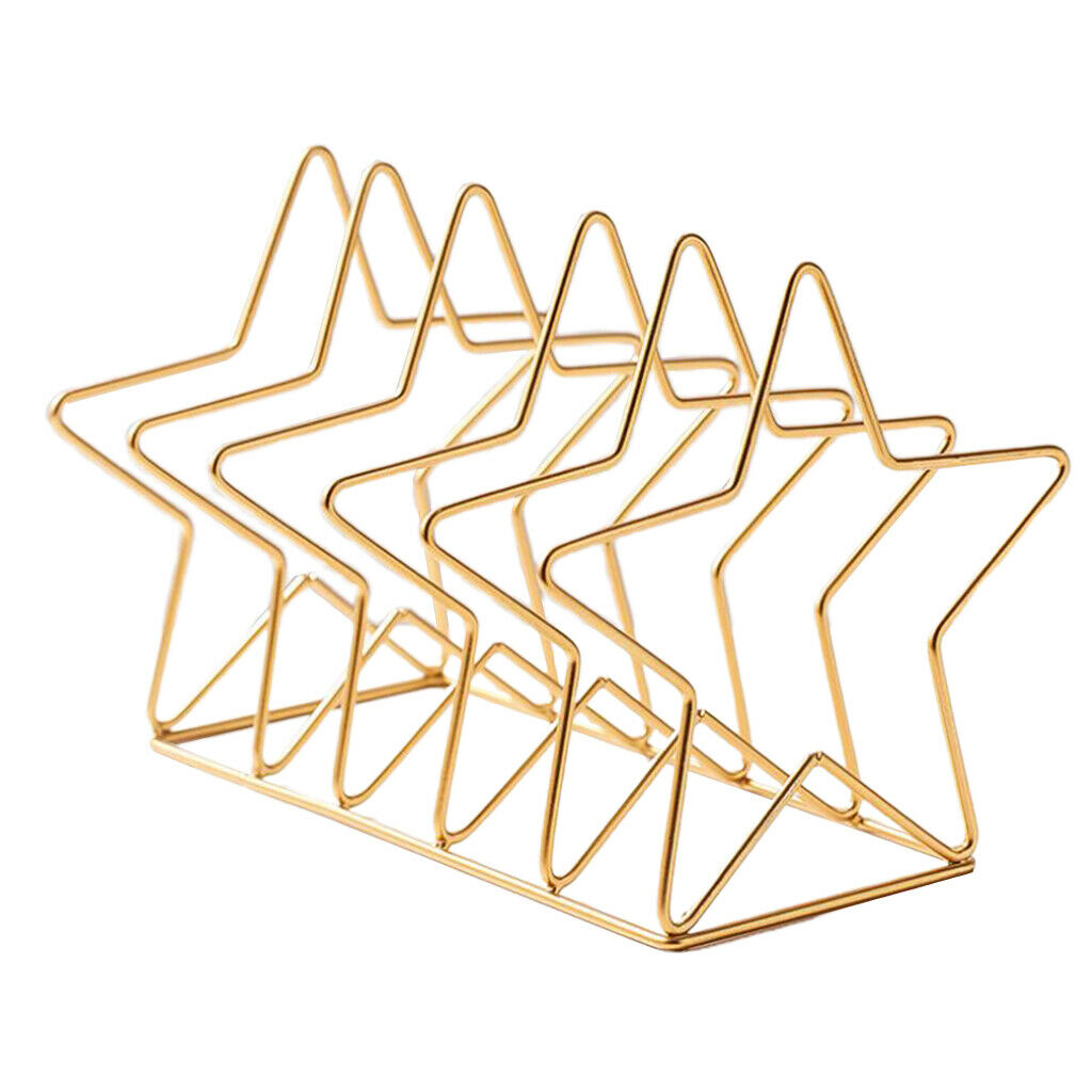 Metal Five Pointed Star Shape Desktop File Rack Magazine Organizer Golden