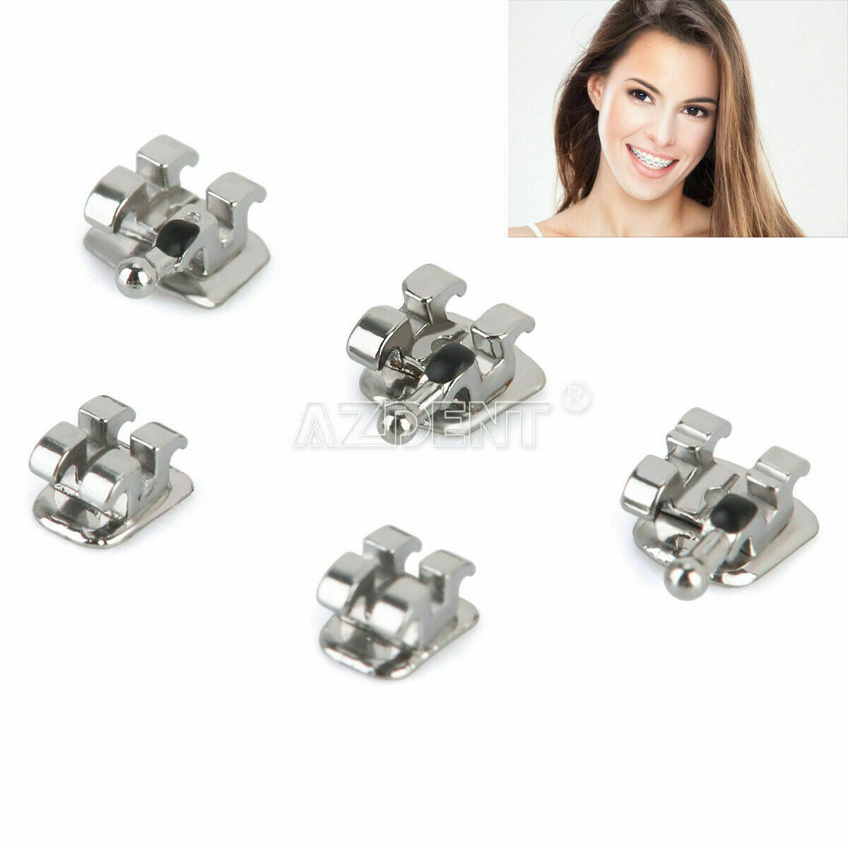 20 X Dental Orthodontic Bracket Braces Standard MBT 018 Hooks 3-4-5 AZDENT Metal