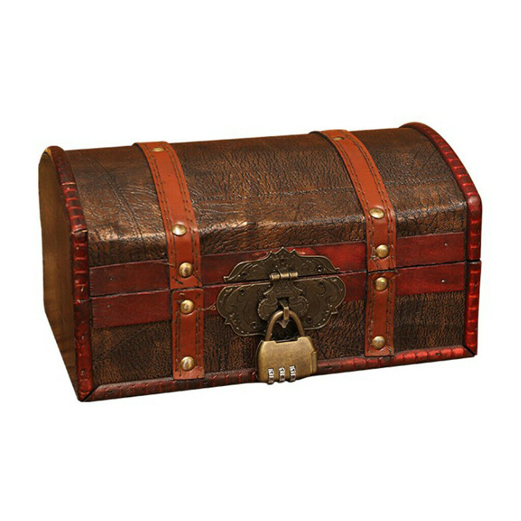 Retro Wooden Treasure Chest Necklace Photos Password Storage Case Boxes