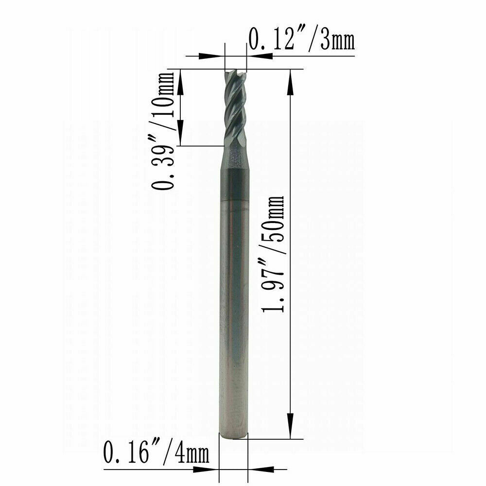 2PCS HRC60° φ3×50-4F 3mm 4Flute Tungsten steel Carbide End Bits Milling Cutter