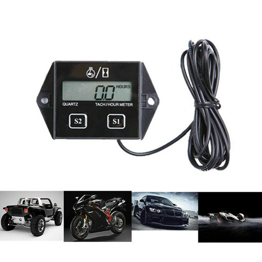 Tach Hour Meter Tachometer Gauge Engine RPM LCD Display For Motorcycle Motor
