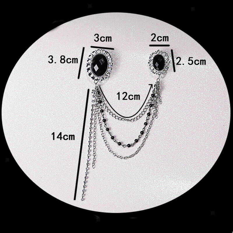 Fashion Crystal Tassels Gem MUSIC SYMBOL Crown Chain Suit Collar Brooch Pins