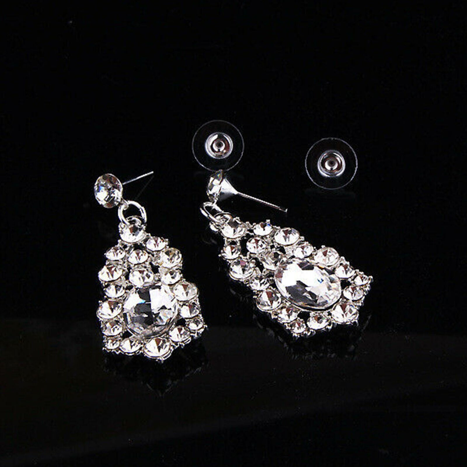 Women Bridal Wedding Cut Crystal Cubic Necklace Earrings Jewelry Set Prom Party