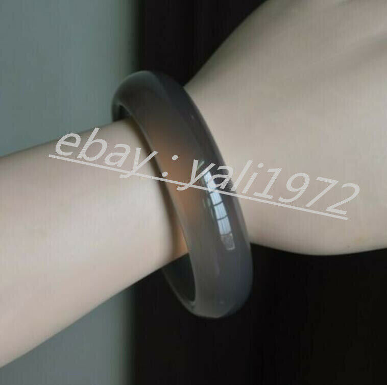 Certified 5A Grade Natural Gray Agate Flat Bangle Bracelet 58~60mm