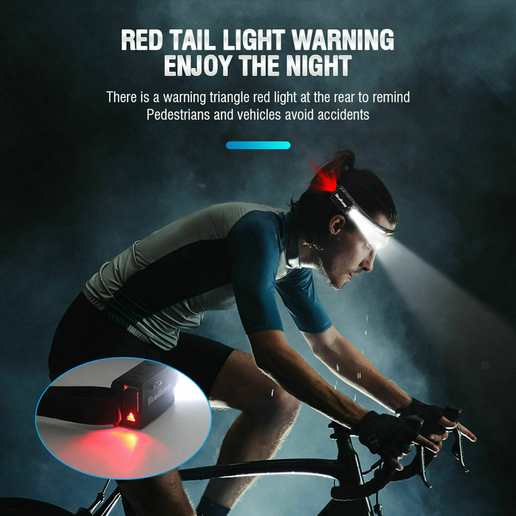 USB COB Head Lamps Adults Outdoor Hat Clip Light 4 Modes Flashlight Sensor