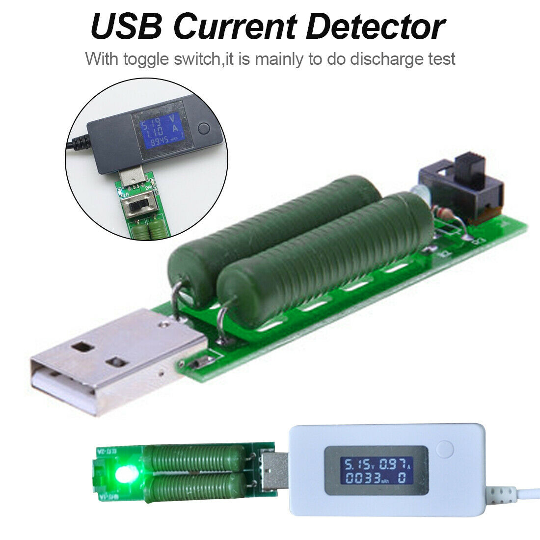 1A/2A Discharge Voltage Current Capacity Test Resistance Load Usb Tester