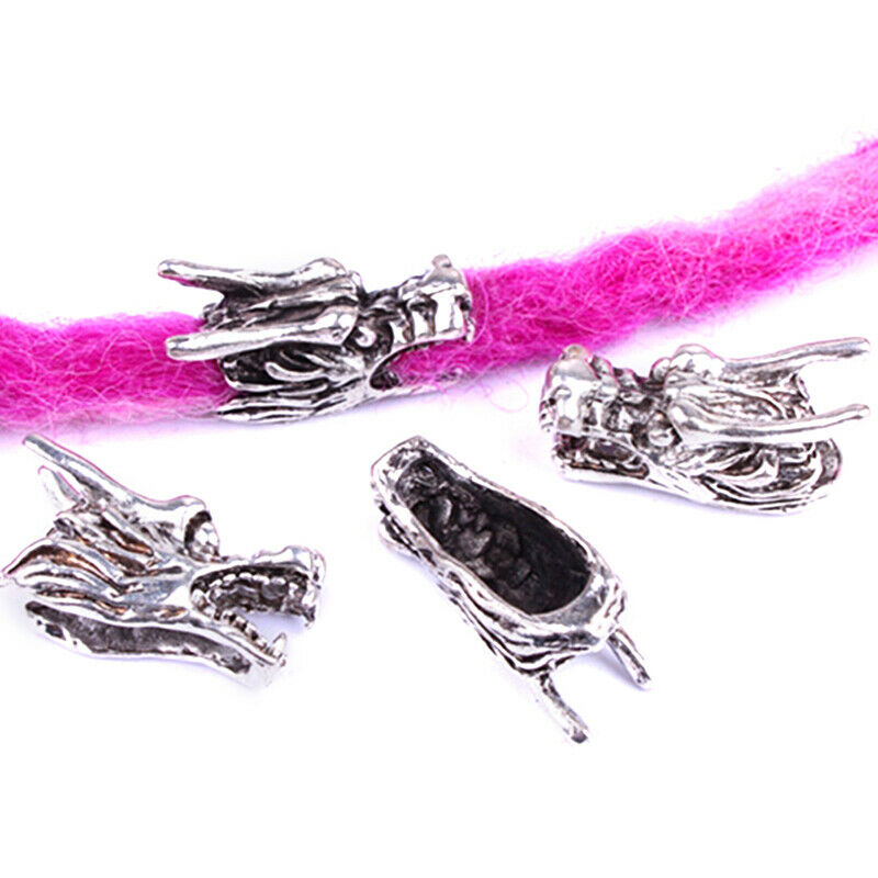 5pcs/set Dreadlocks Braid Tube Rings Dragon Head Loose Beads Hair Ring Jewelr_WF
