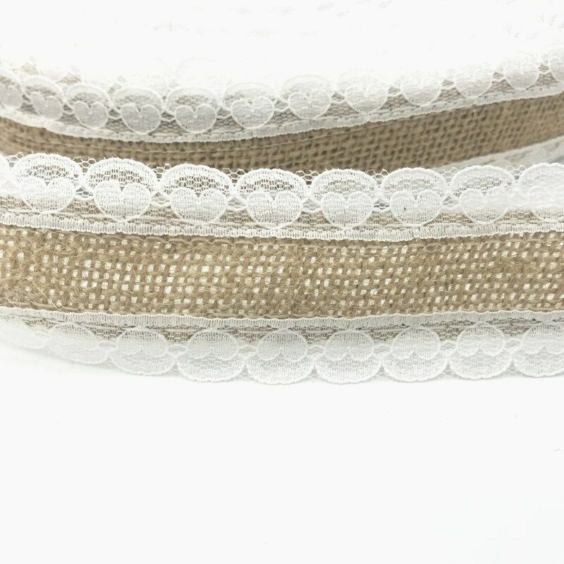 5M Jute Burlap Christmas wedding Decor Natural Jute Heart shape lace Ribbon