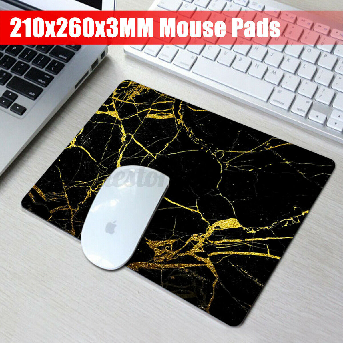 Black Marble Pattern Mouse Pads Anti-slip Rubber Gaming Mouse Pad 21*26cm