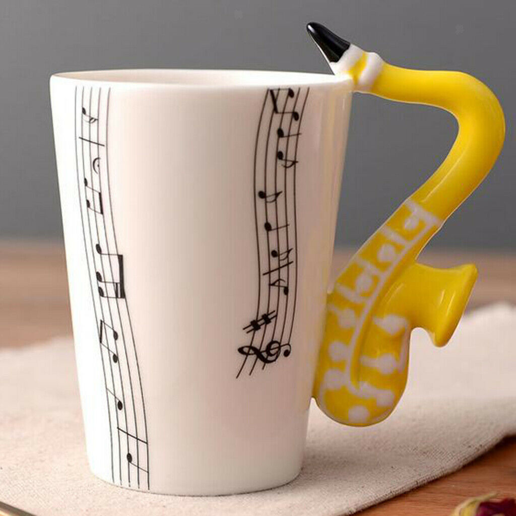 Ceramic Cup Coffee Mug Instrument Mug Creative Gift Yellow Saxophone Stave