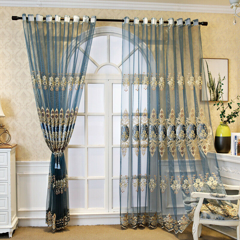 Embroidered Lace Tulle Curtain Fabric Window Sheer Voile Drape Semi-finished New