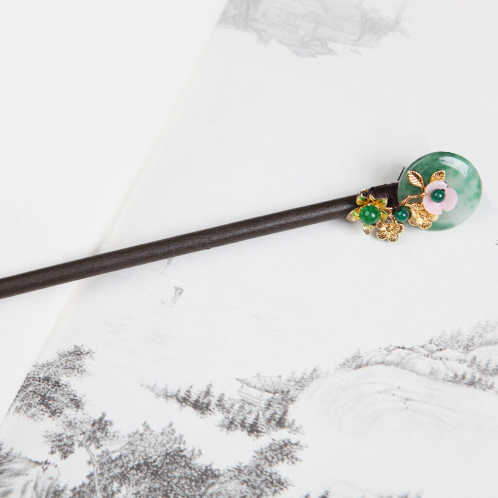 Styling Wood Jade Flower Hair Stick Hair Sticks