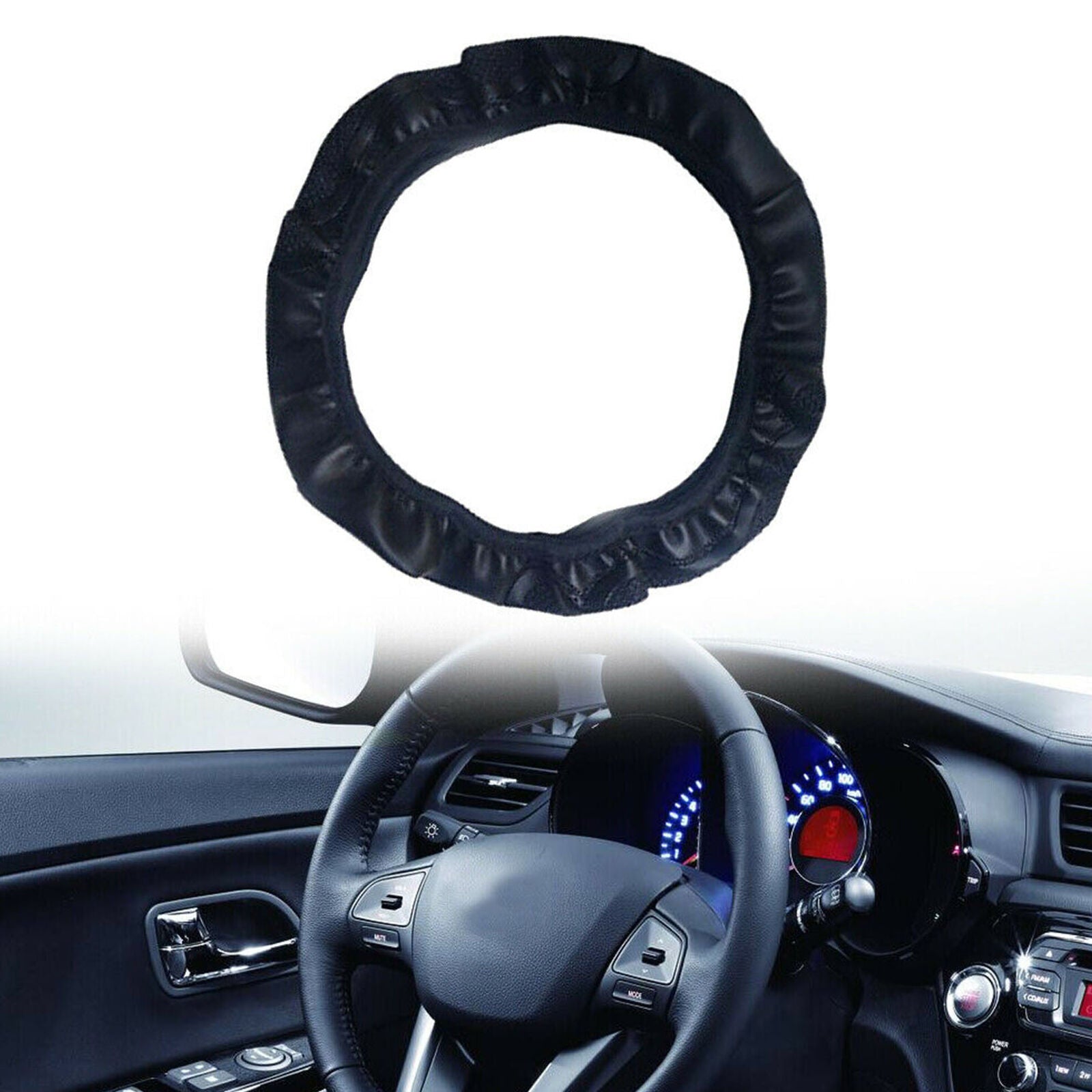 1x Black Car Steering Wheel Cover Leather Breathable Anti-slip Car Accessories