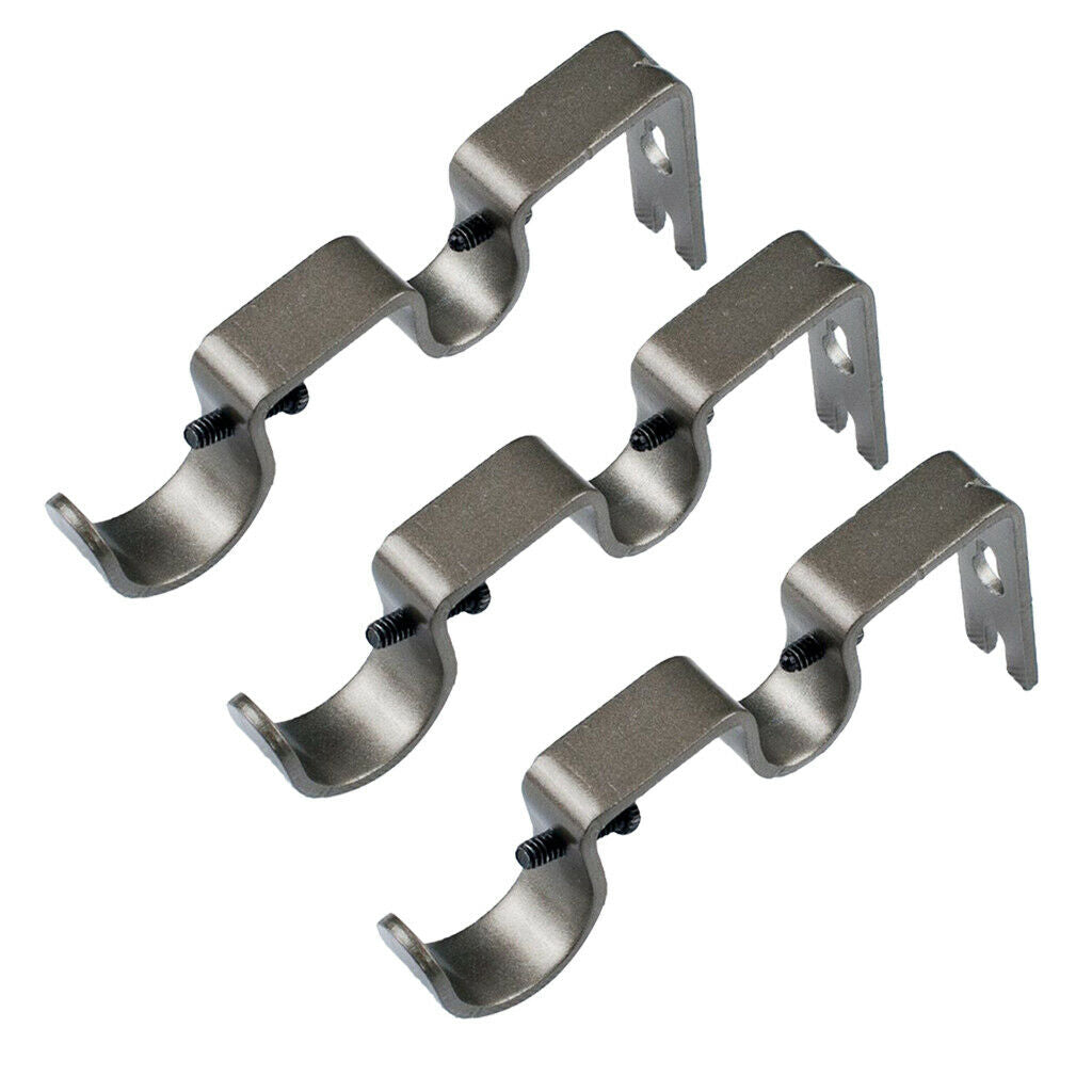 Gray 2 Set of 6Pcs Adjustable Window Drapery Double Curtain Rod Bracket Holder
