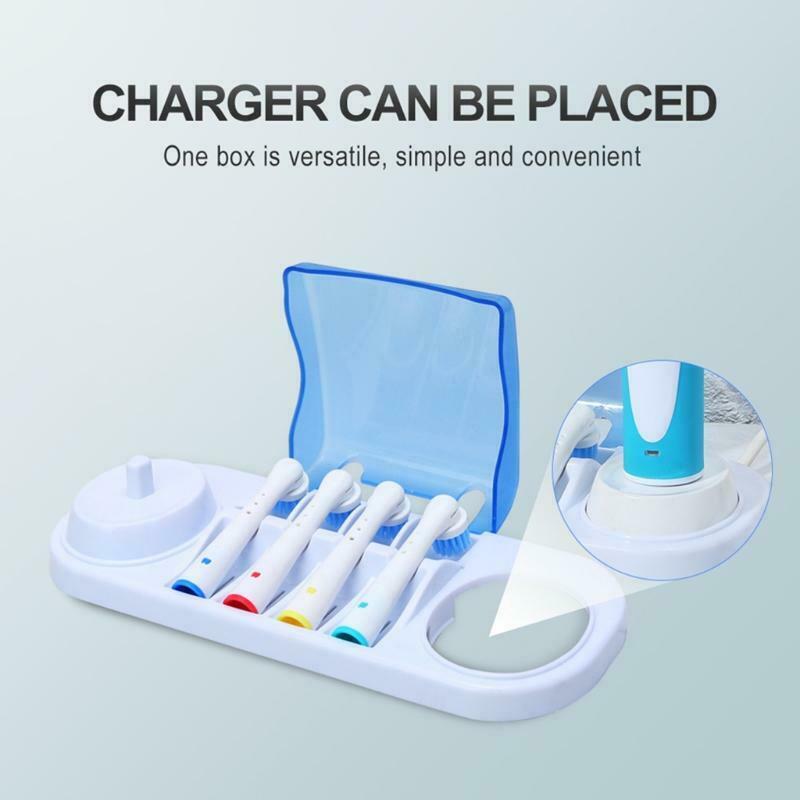 Electric Toothbrush Plastic Stand Charging Station with 4 Brush Head Holder Box