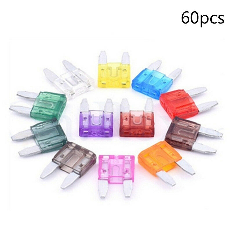60x Mini Blade Fuses Auto Car Truck Assortment Fuse Kit 5A 10A 15A 20A 25 30 Tt