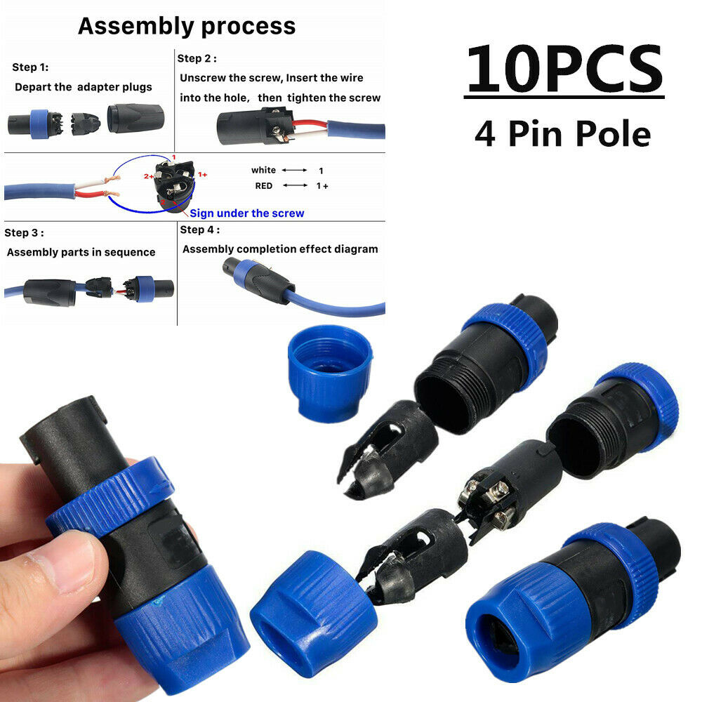 10PCS NL4FC 4 Pin Pole Plug Male Loud Speaker Audio Cable Connector Compatible